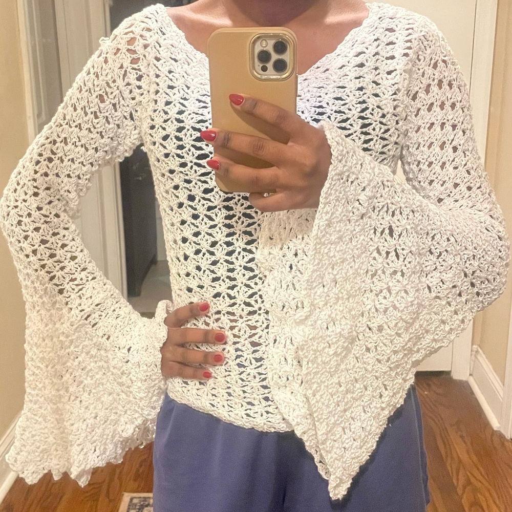 Elegant White Crochet Sweater